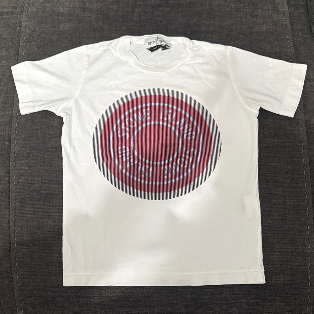 Stone Island Kids White T-Shirt with Red Graphic - Size 6